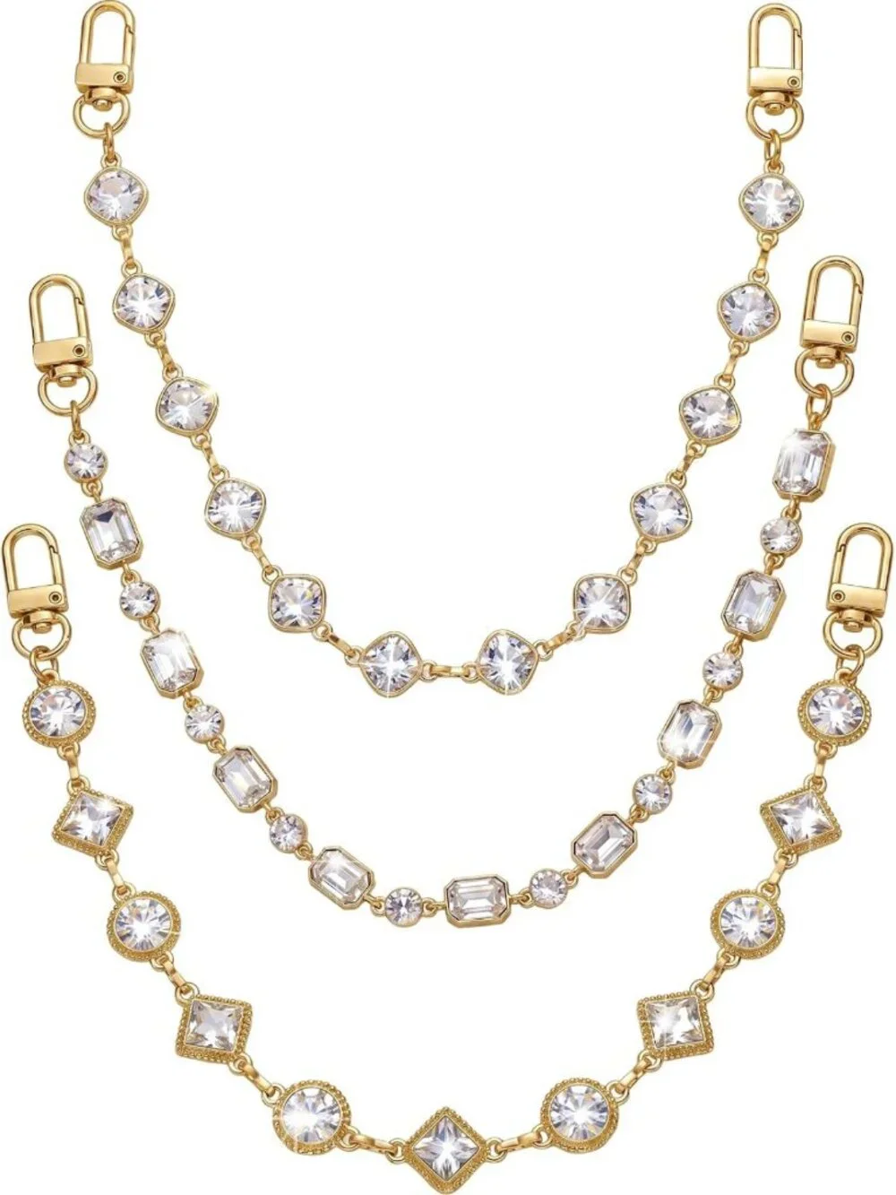 3pcs Rhinestone Bag Chain Charms Set - Clear Crystal Detachable Purse
